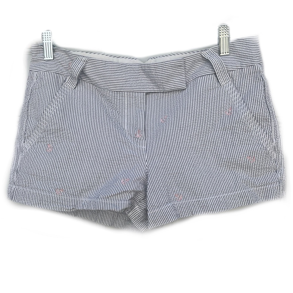 J Crew Outlet Women’s Size 6 White Navy Anchor Seersucker Lightweight Shorts